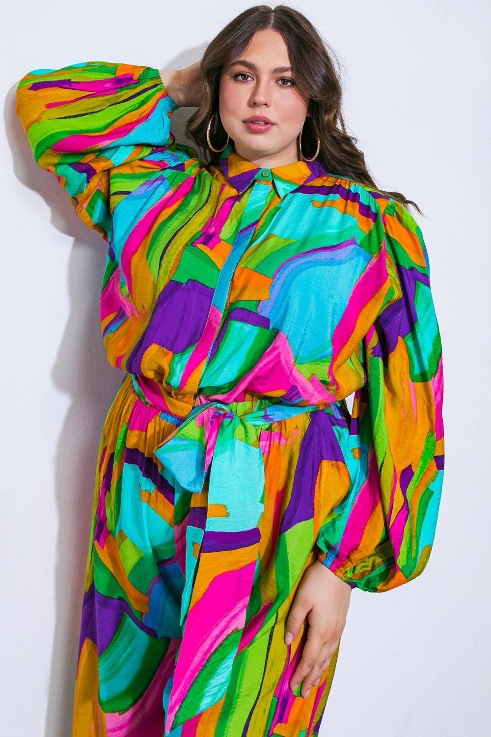 All My Heart Woven Jumpsuit with Shirt Collar Blouson Sleeves and Wide Leg — Soul Flow Apparel