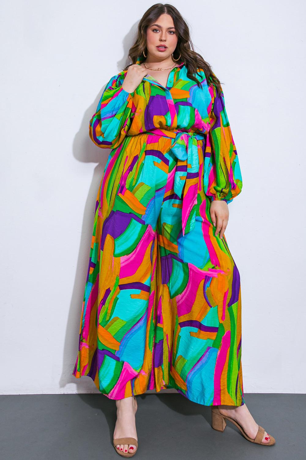 All My Heart Woven Jumpsuit with Shirt Collar Blouson Sleeves and Wide Leg — Soul Flow Apparel