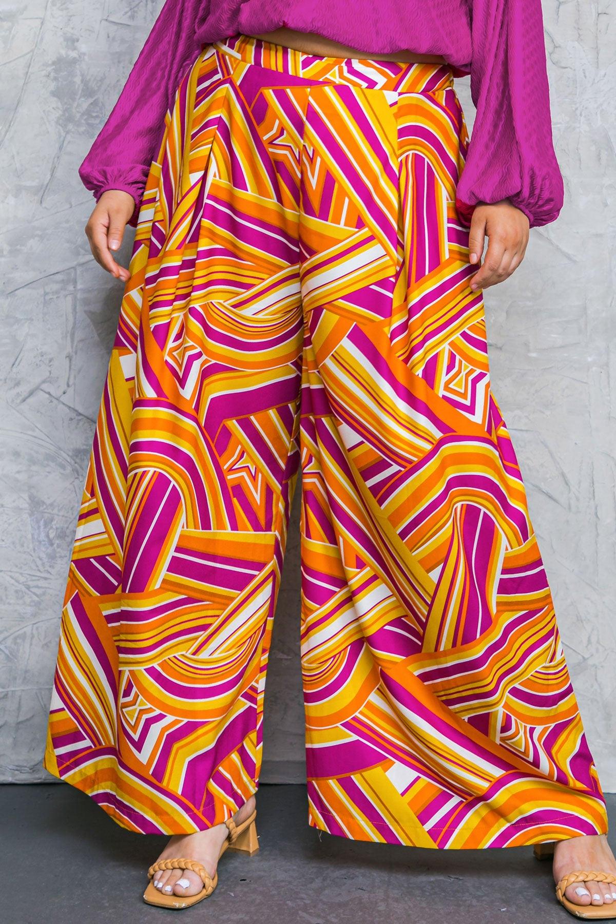 Lively Cham Printed Woven Pants with Pleated Front and Side Zip Closure — Soul Flow Apparel
