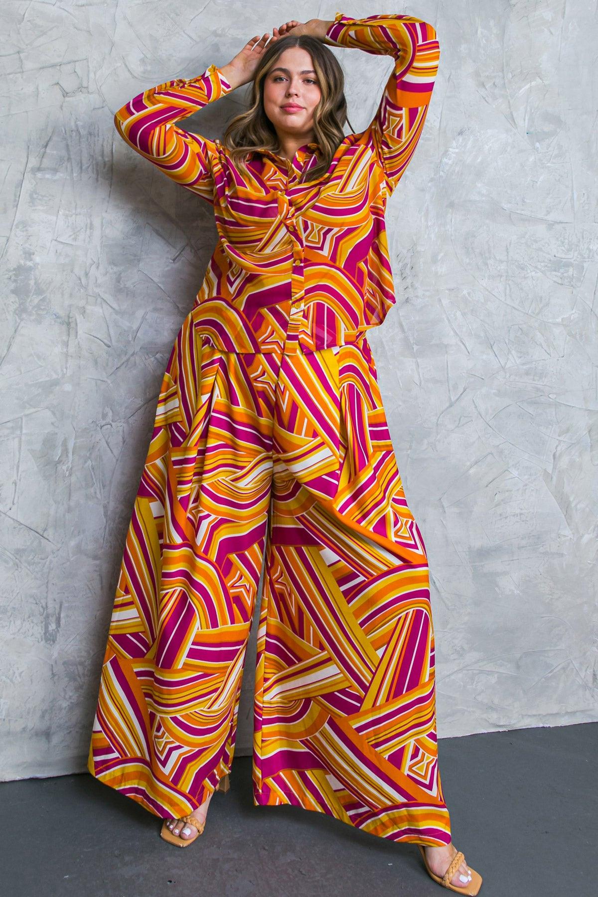 Lively Cham Printed Woven Pants with Pleated Front and Side Zip Closure — Soul Flow Apparel