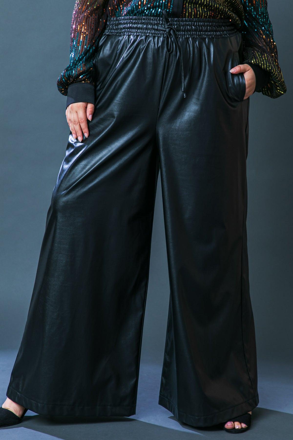 Iconic Reputation Leather Pants with Elastic Waist and Tie Detail — Soul Flow Apparel
