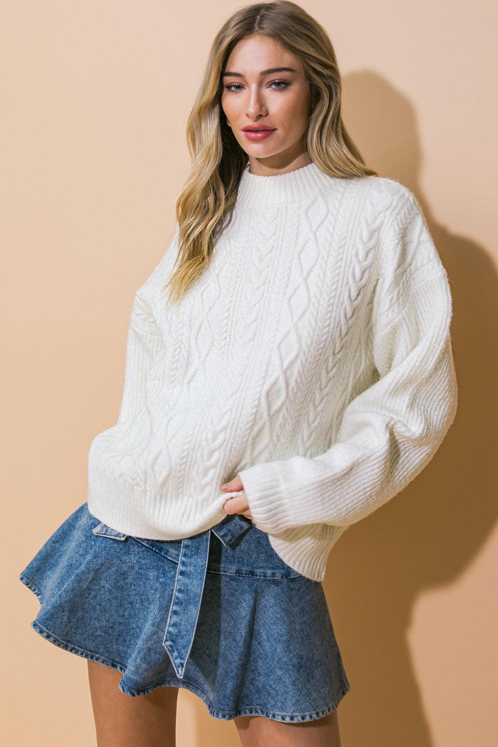 Simple Solutions Mock Neck Knit Sweater Top With Relaxed Fit