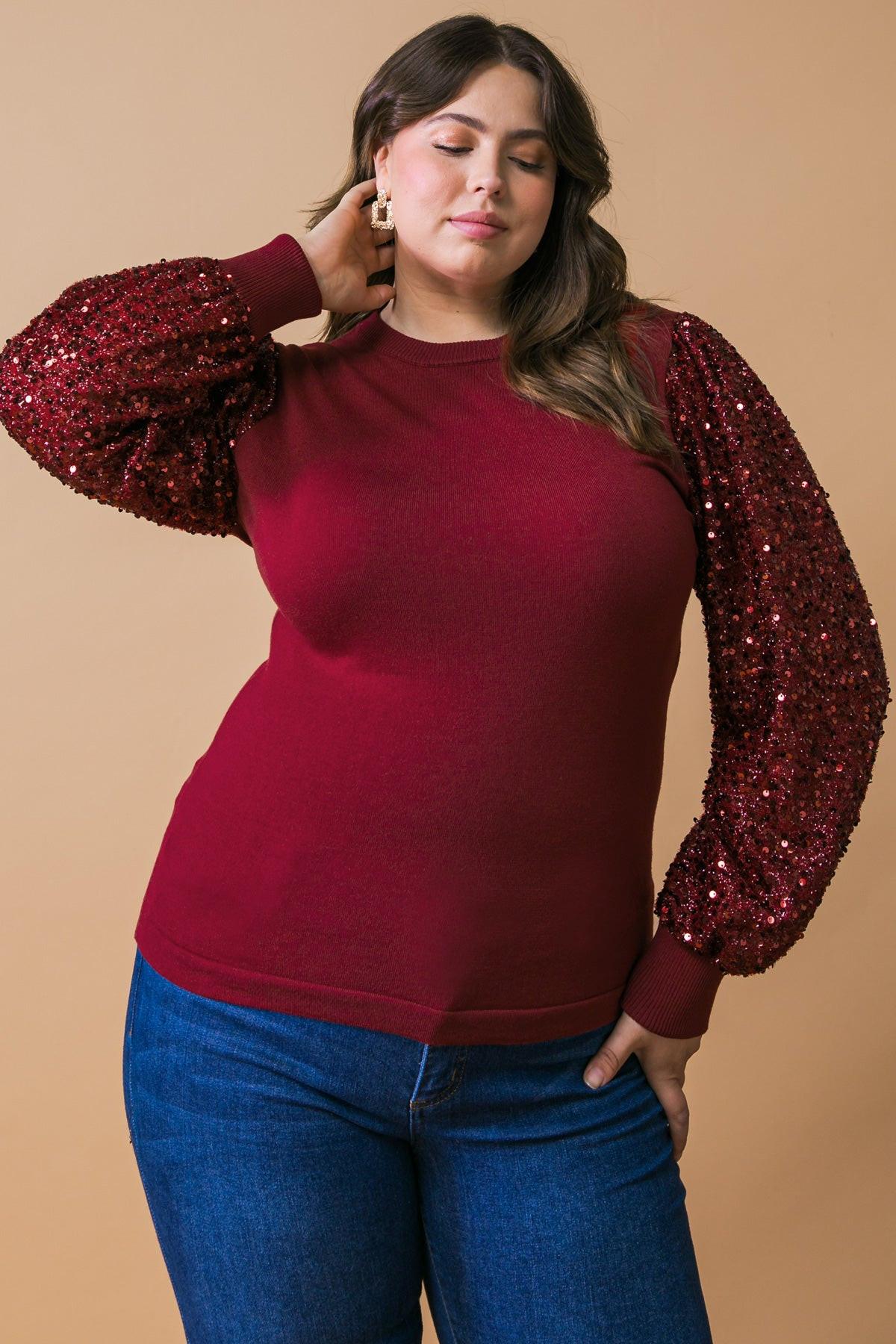 Feeling the Fun Sequin Puff Sleeve Knit Sweater Top — Soul Flow Apparel