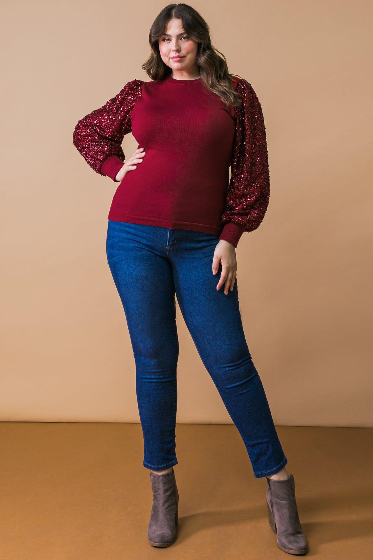 Feeling the Fun Sequin Puff Sleeve Knit Sweater Top — Soul Flow Apparel