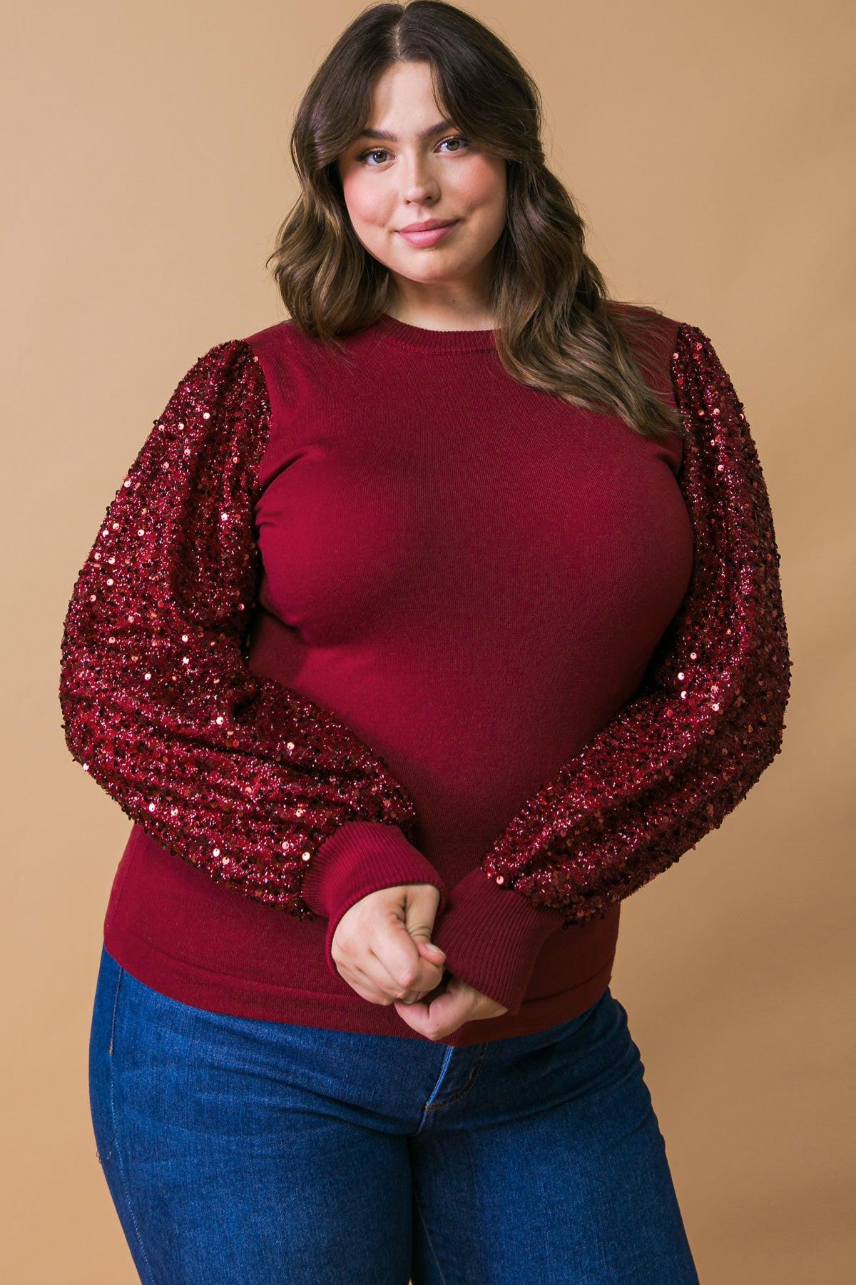 Feeling the Fun Sequin Puff Sleeve Knit Sweater Top — Soul Flow Apparel