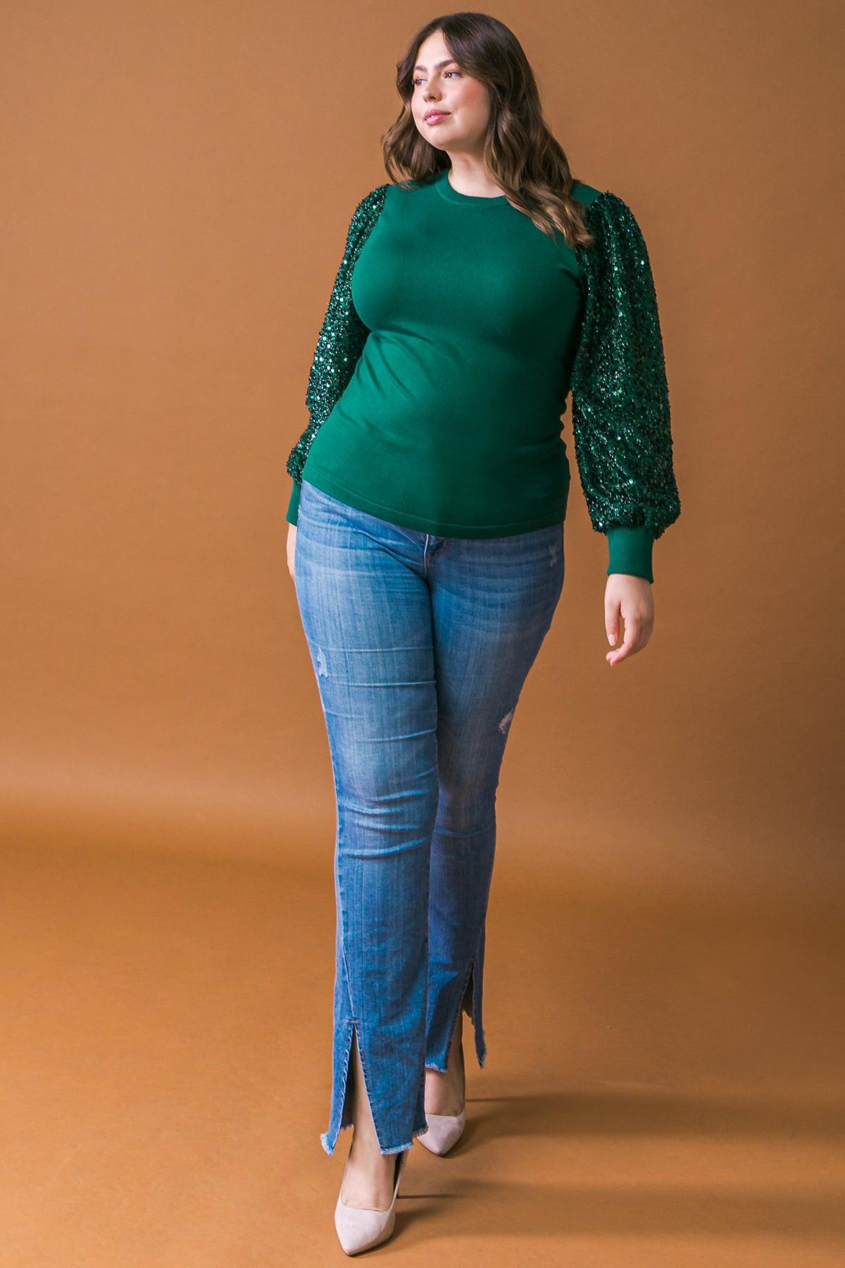 Feeling The Fun Sequin Puff Sleeve Knit Sweater Top