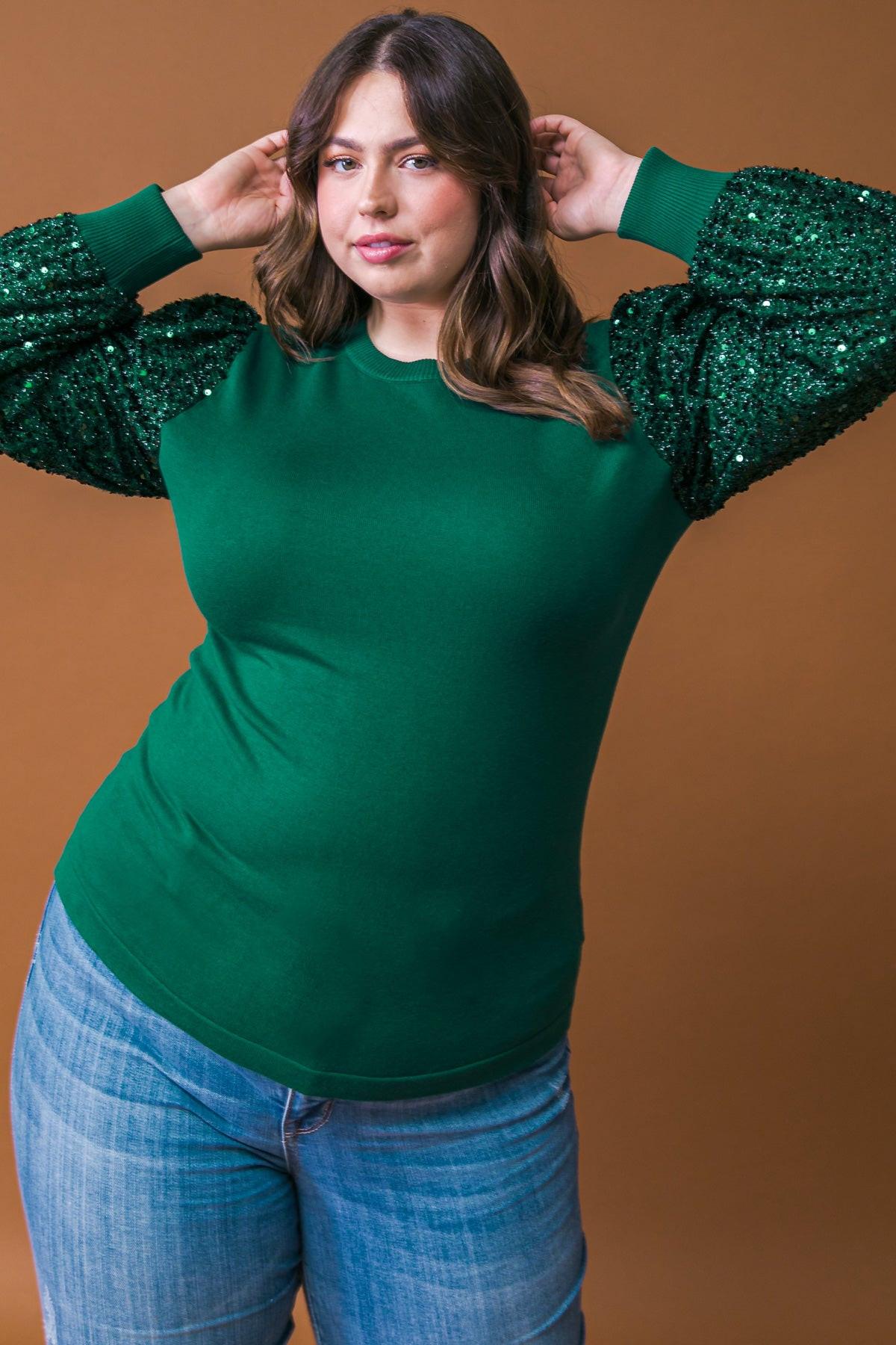 Feeling The Fun Sequin Puff Sleeve Knit Sweater Top