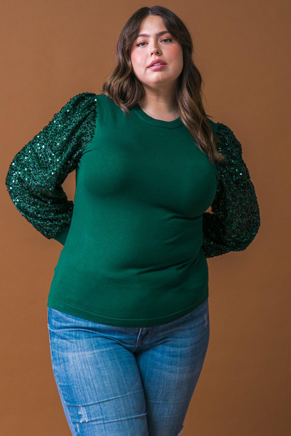 Feeling the Fun Sequin Puff Sleeve Knit Sweater Top — Soul Flow Apparel