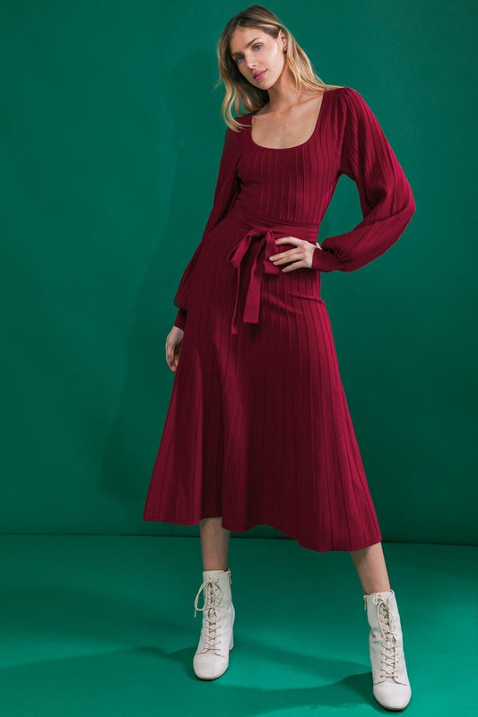 Keep Looking Up Sweater Midi Dress with U Neck and Self Sash Tie — Soul Flow Apparel