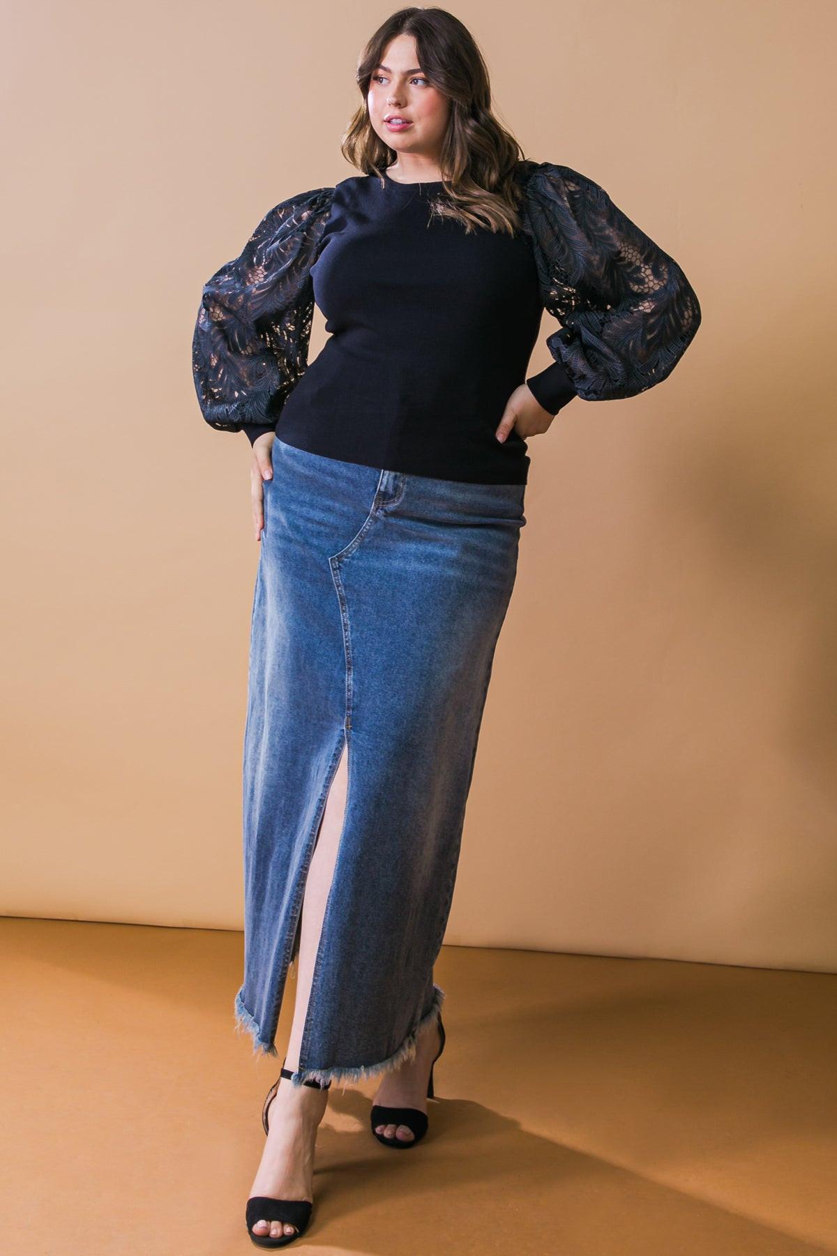 Leisure Life Knit Sweater Top with Round Neckline and Contrasting Puff Sleeves — Soul Flow Apparel