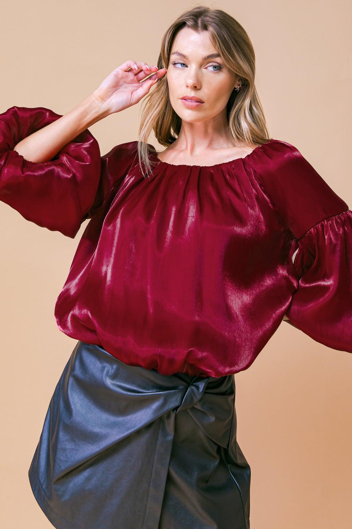 Simply Favored Woven Top Off on Neckline with Lantern Sleeves Elastic Waist — Soul Flow Apparel