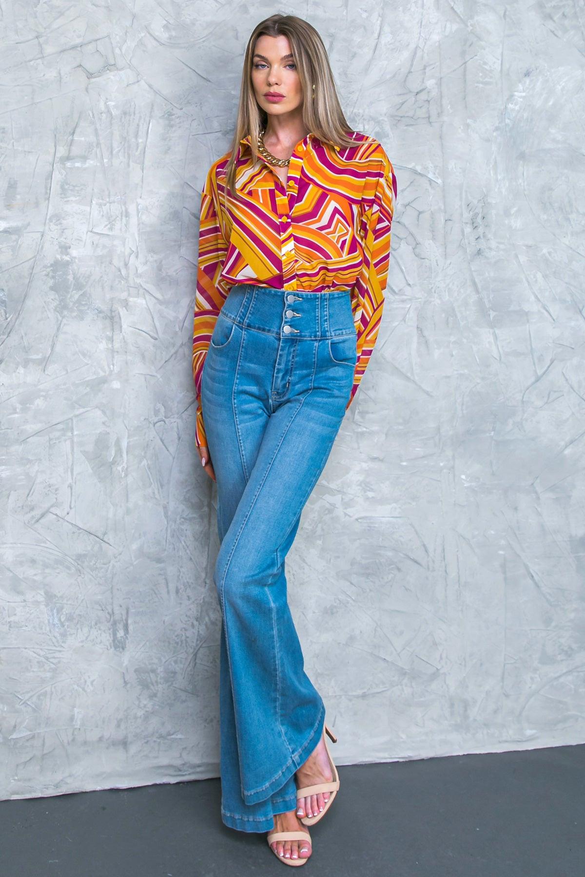 Lively Cham Woven Top Button Down with Shirt Collar — Soul Flow Apparel