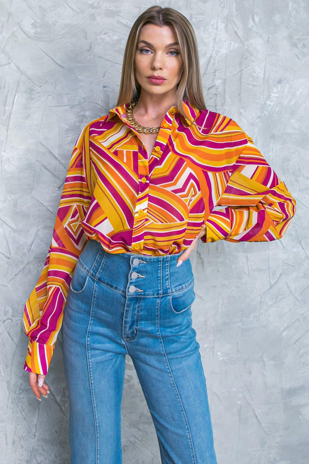 Lively Cham Woven Top Button Down with Shirt Collar — Soul Flow Apparel
