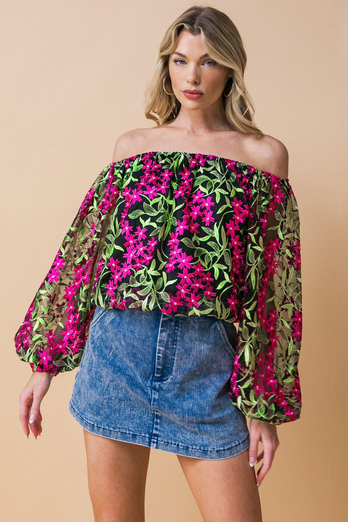 Feeling Mighty Fine Woven Top with Off Shoulder Neckline and Elasticized Waist — Soul Flow Apparel