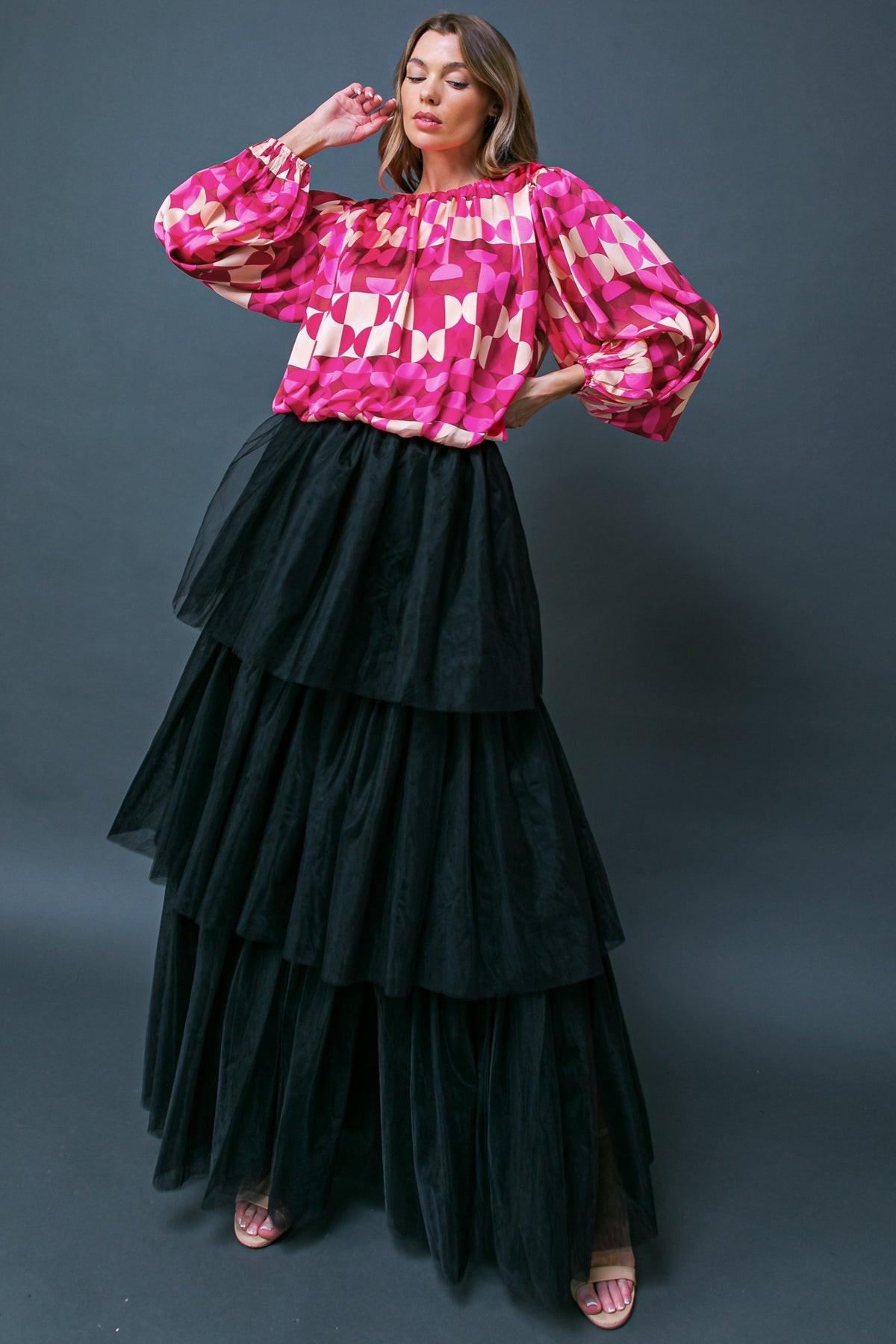 Printed Savor the Sweetness Woven Top with Round Neckline and Elastic Waist — Soul Flow Apparel