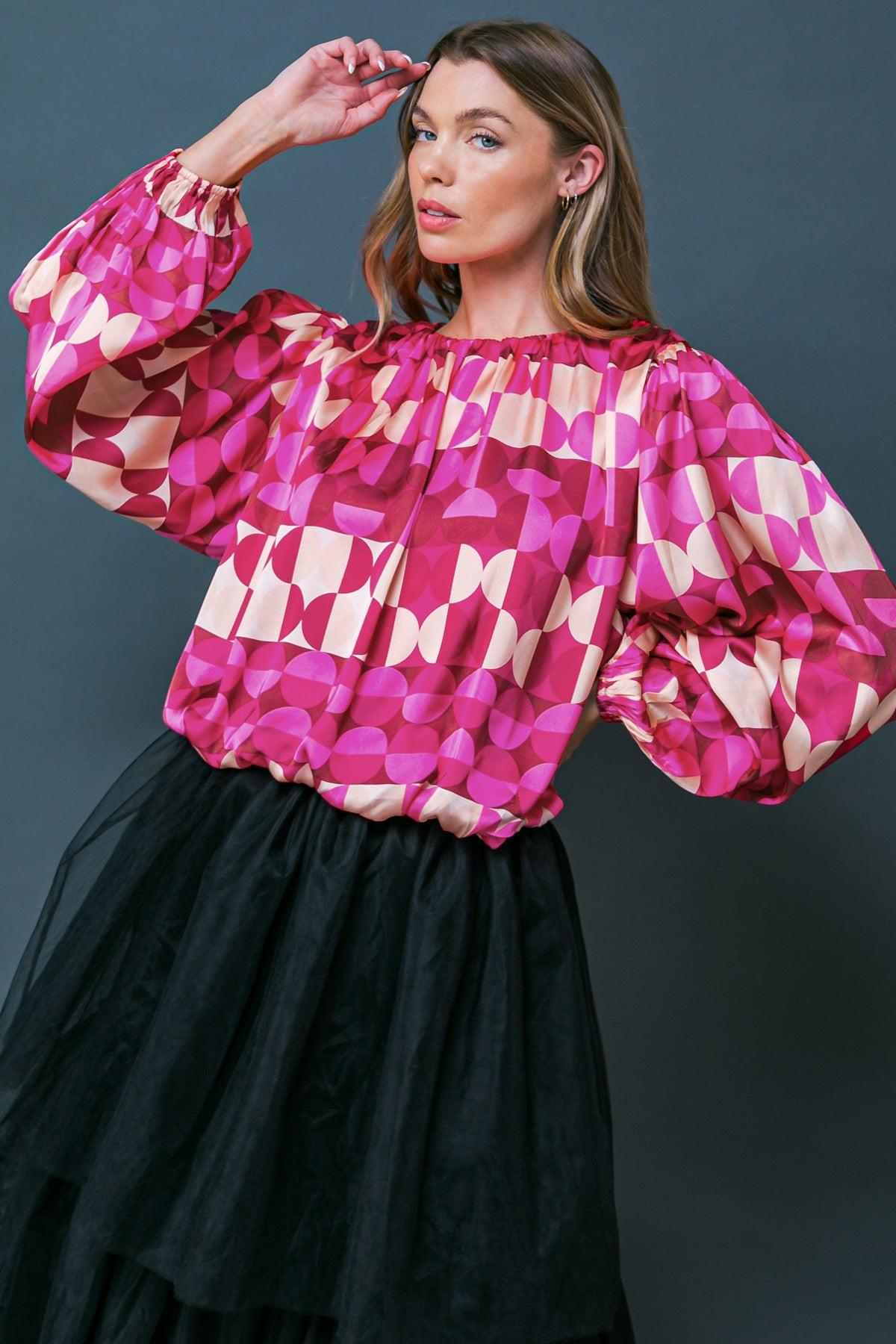 Printed Savor the Sweetness Woven Top with Round Neckline and Elastic Waist — Soul Flow Apparel