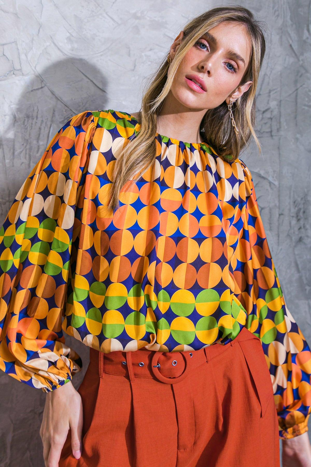 Printed Savor the Sweetness Woven Top with Round Neckline and Elastic Waist — Soul Flow Apparel