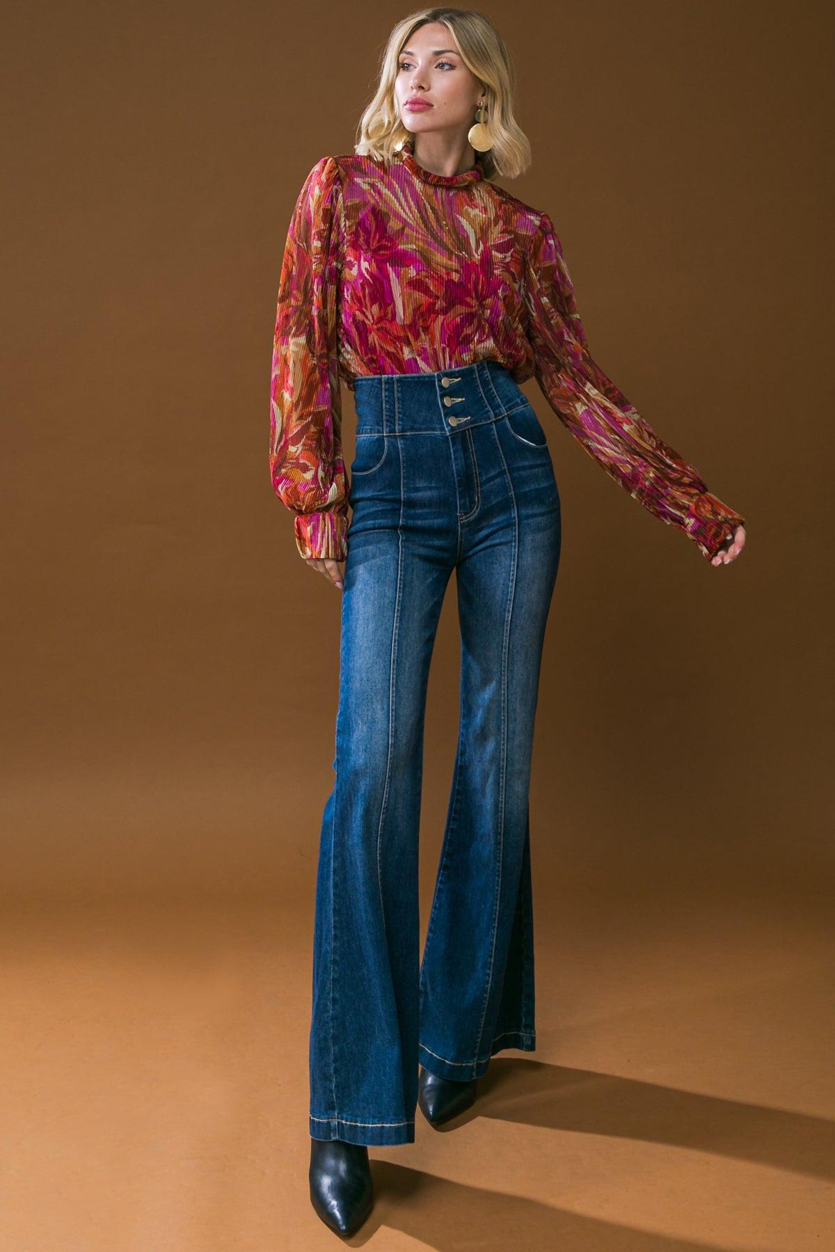 Crushing on You Woven Top High Neck Long Sleeve Cuffs Lightweight Breathable — Soul Flow Apparel
