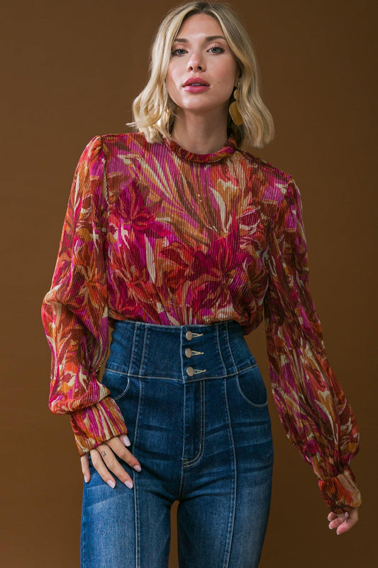 Crushing on You Woven Top High Neck Long Sleeve Cuffs Lightweight Breathable — Soul Flow Apparel