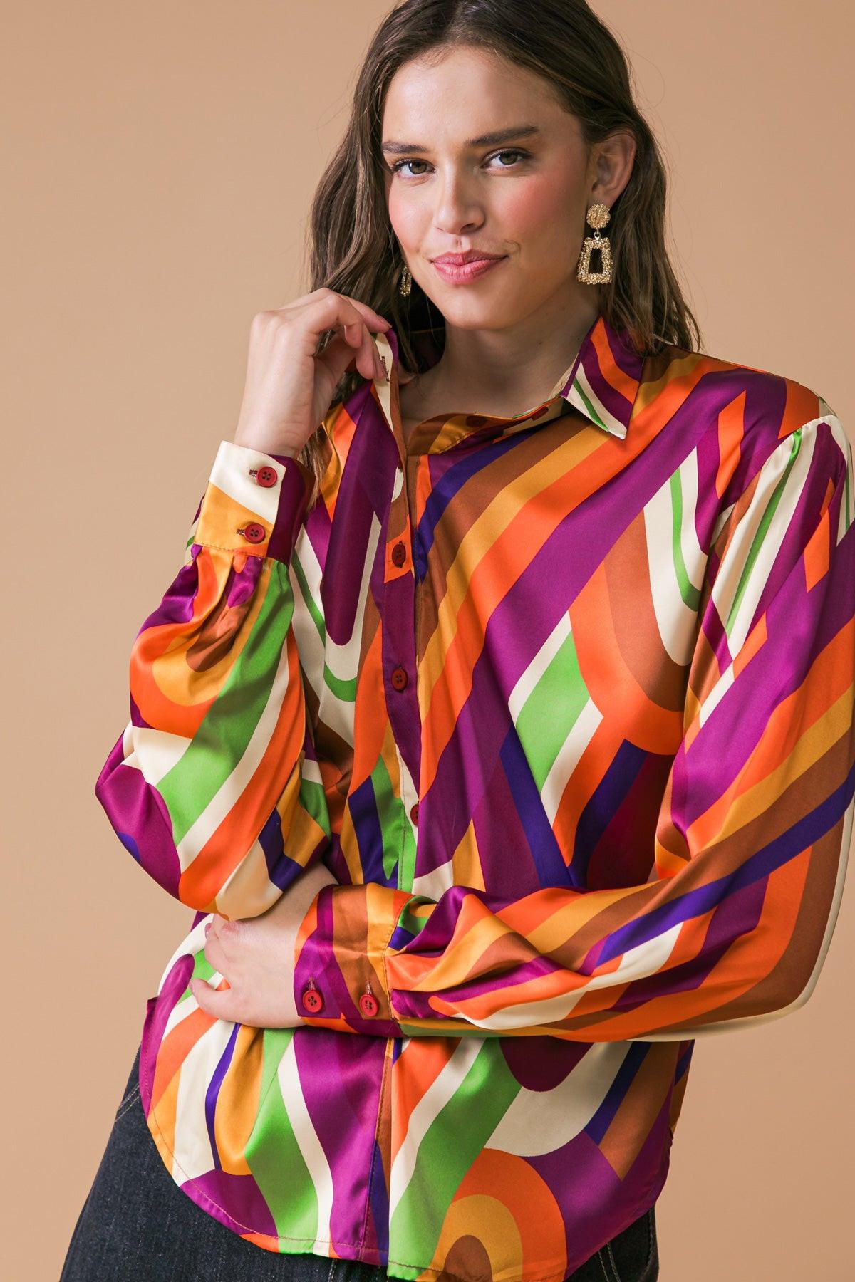 Something Special Printed Woven Top Shirt Collar Button Down and Long Sleeve — Soul Flow Apparel