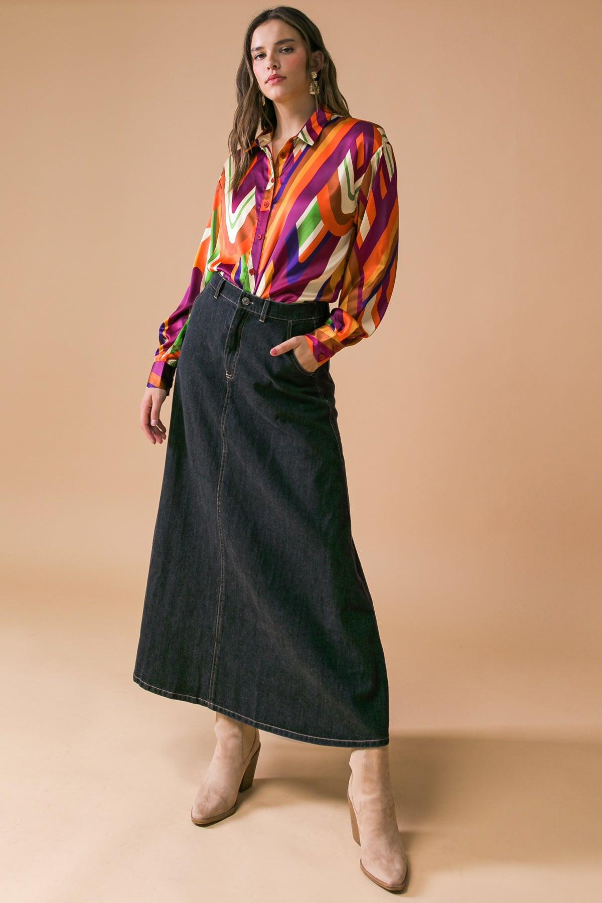 Something Special Printed Woven Top Shirt Collar Button Down and Long Sleeve — Soul Flow Apparel