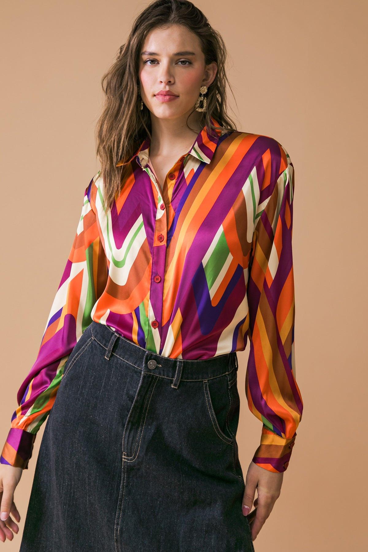 Something Special Printed Woven Top Shirt Collar Button Down and Long Sleeve — Soul Flow Apparel