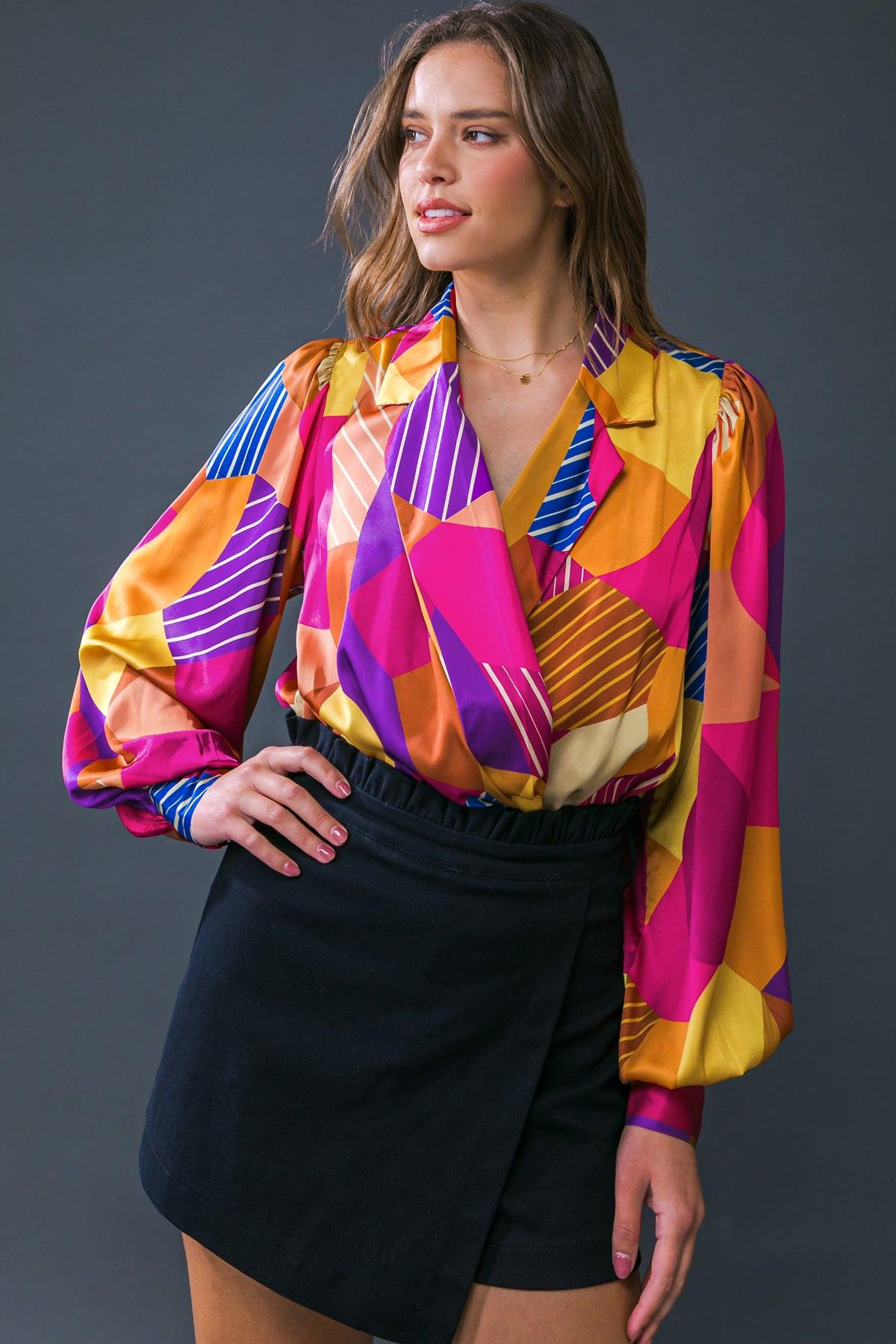 New in Town Woven Bodysuit with Blazer Collar and Surplice Neckline — Soul Flow Apparel