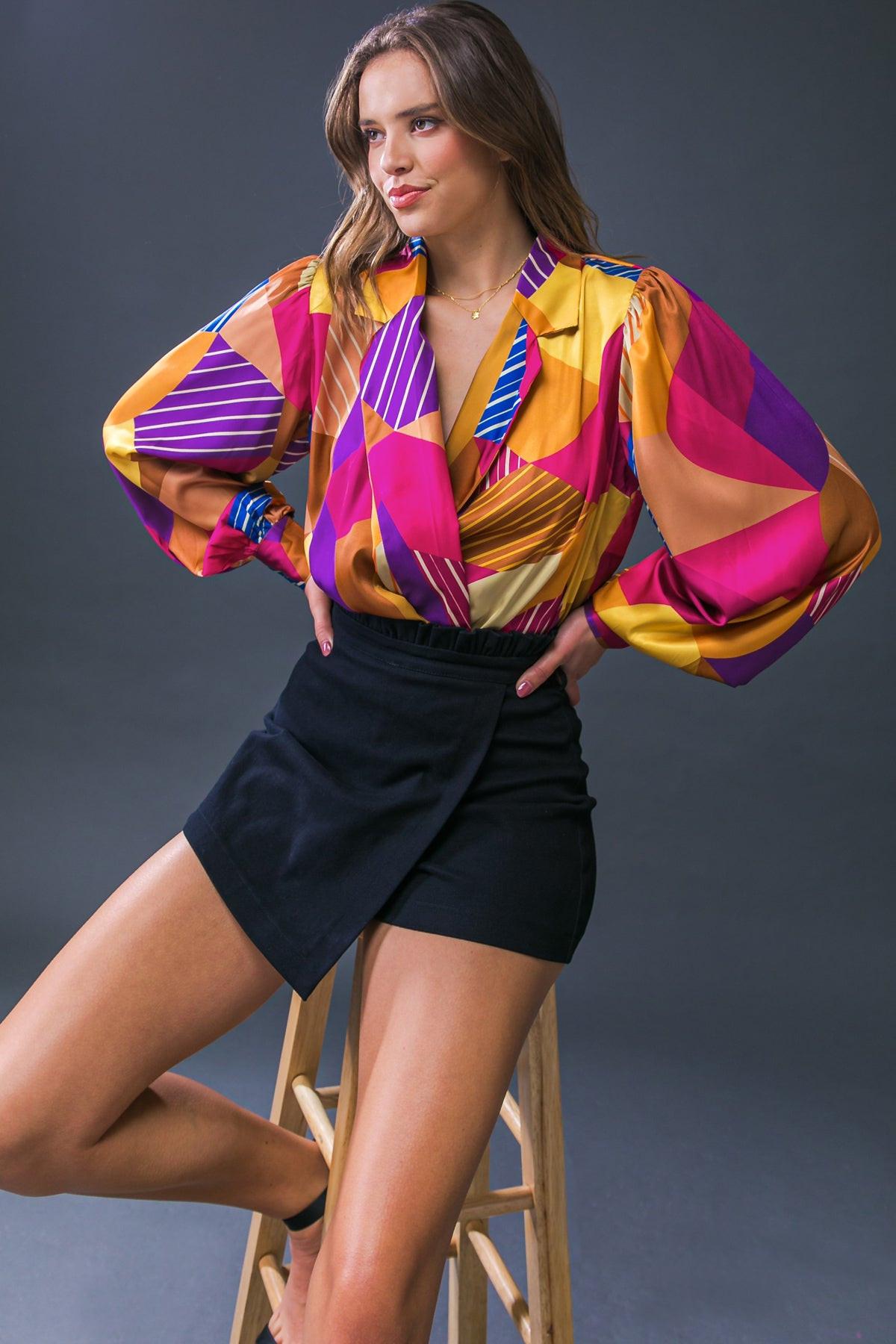 New in Town Woven Bodysuit with Blazer Collar and Surplice Neckline — Soul Flow Apparel
