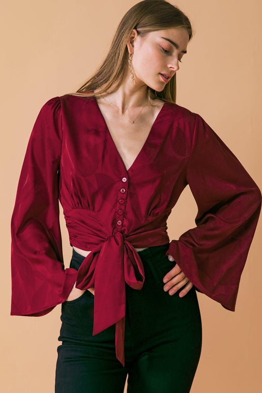 The Right Addition Jacquard Woven Top with Button Down and V Neckline — Soul Flow Apparel