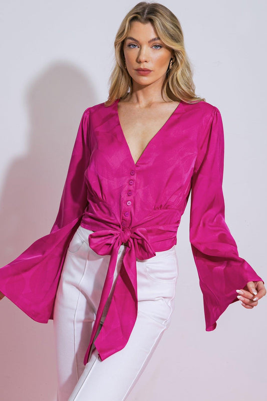 The Right Addition Jacquard Woven Top with Button Down and V Neckline — Soul Flow Apparel