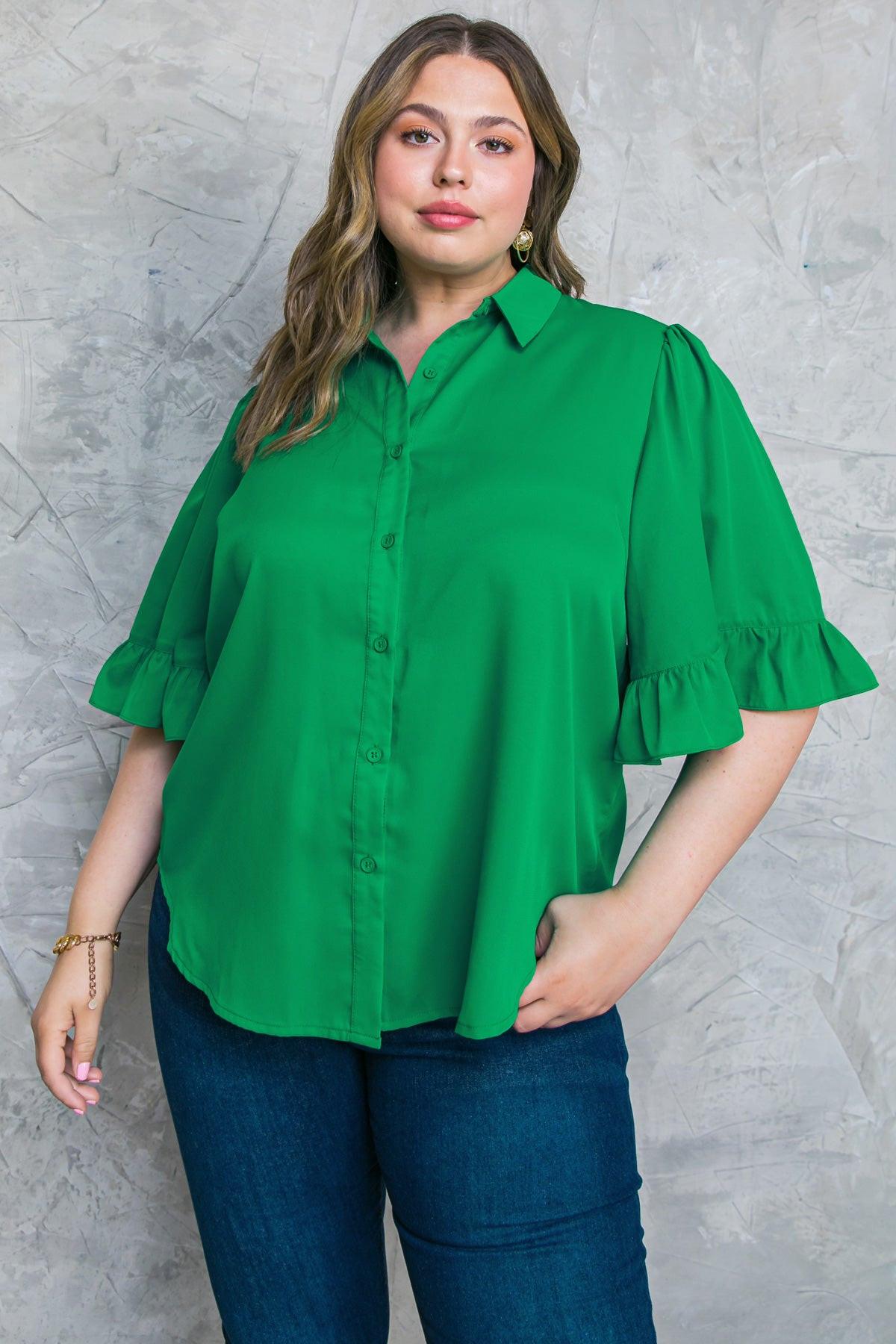 Back to Business Woven Top Shirt Collar Bell Sleeve Blouse for Work — Soul Flow Apparel