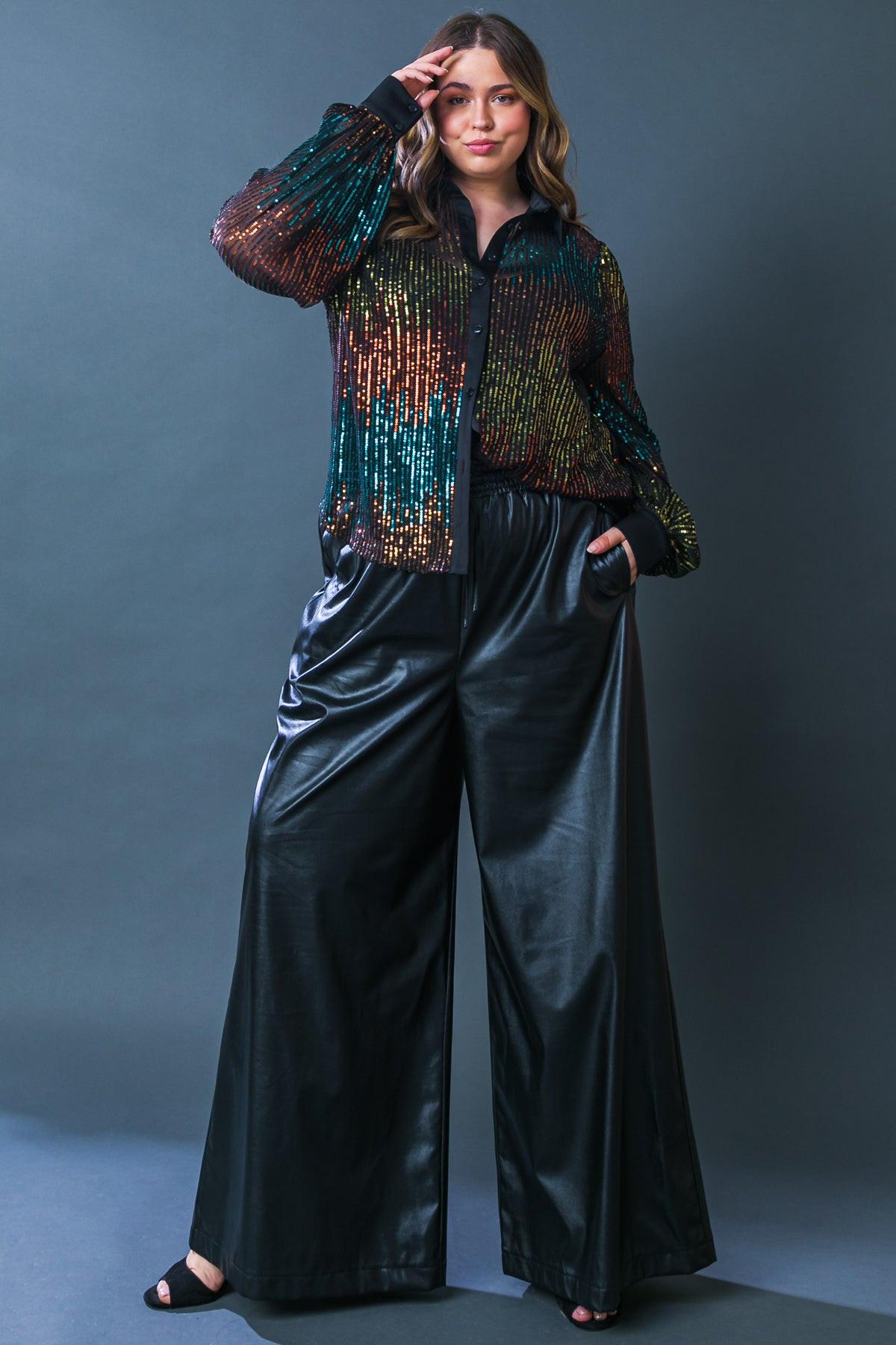 Cause a Commotion Sequin Blouse with Shirt Collar and Button Front — Soul Flow Apparel