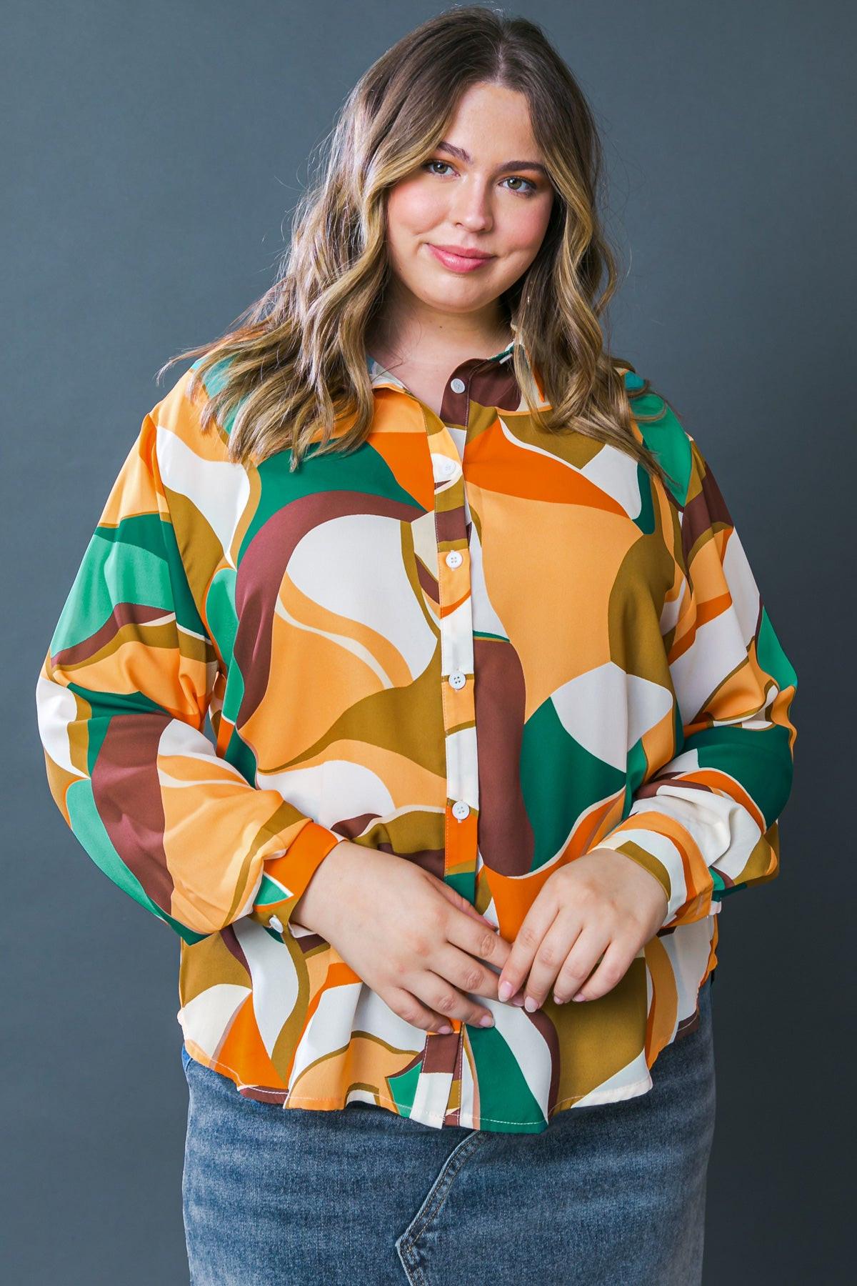 Lovingly Yours Woven Top with Shirt Collar Button Down Long Sleeve Polyester — Soul Flow Apparel