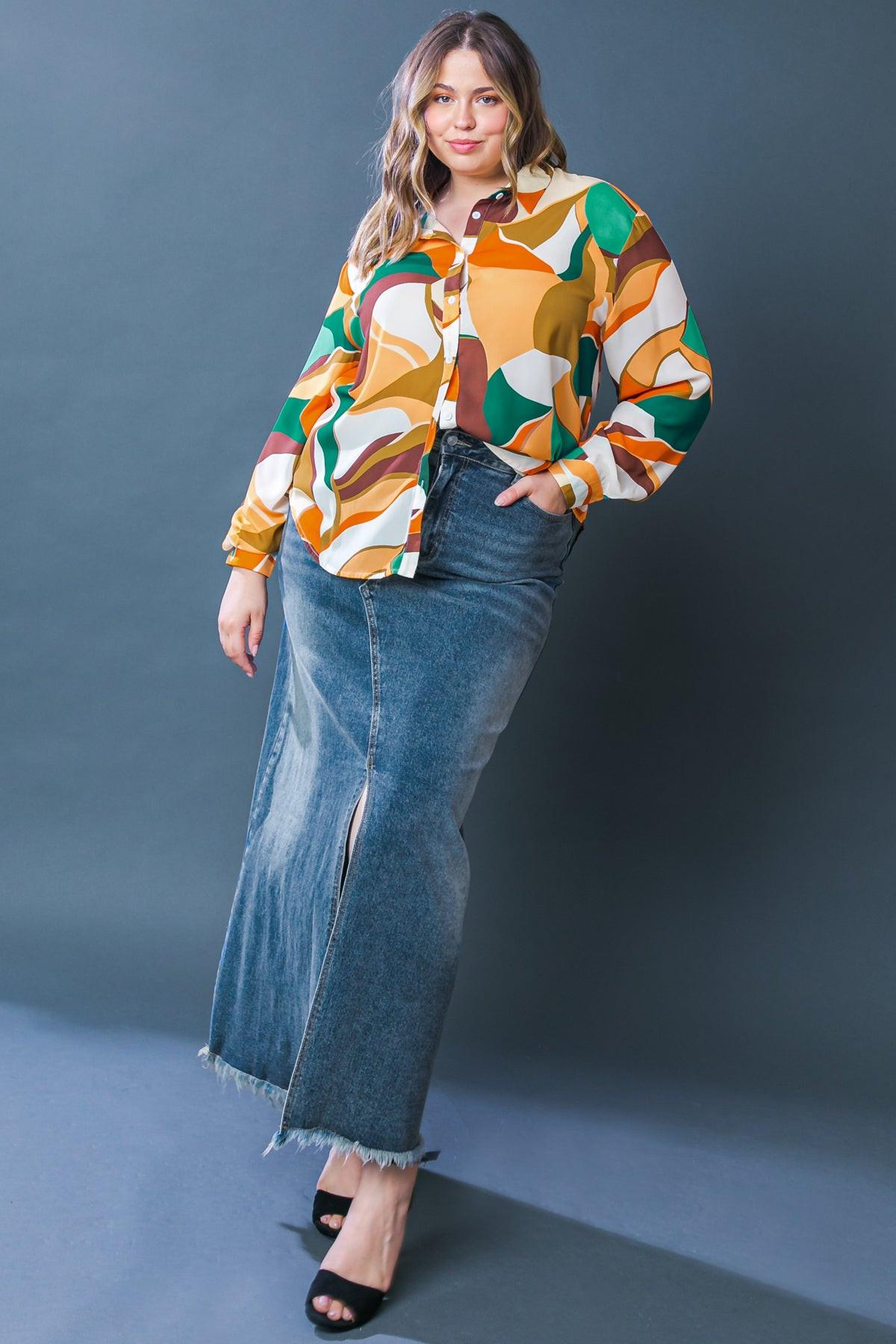 Lovingly Yours Woven Top with Shirt Collar Button Down Long Sleeve Polyester — Soul Flow Apparel