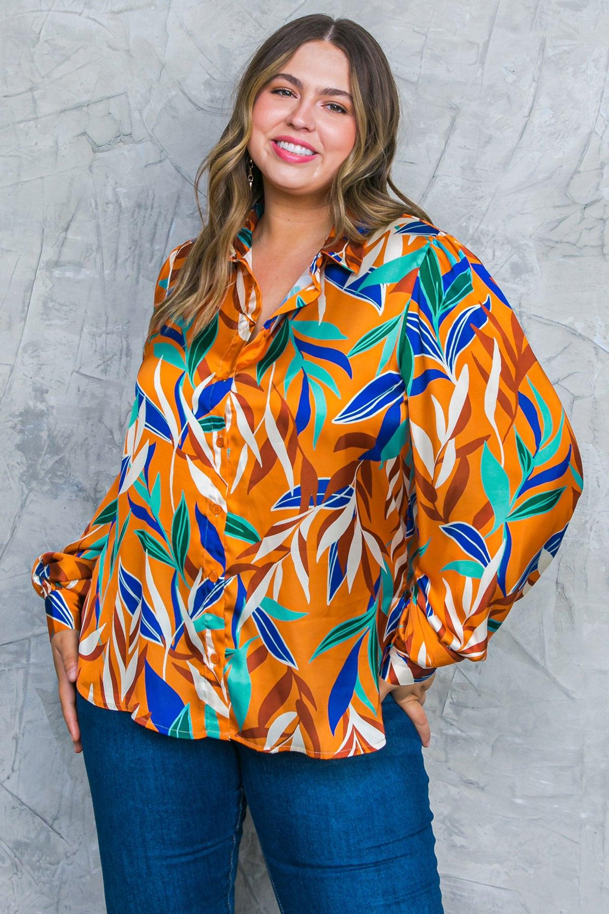 Feels Like Fall Woven Top Printed Button Down Collar Long Sleeves — Soul Flow Apparel