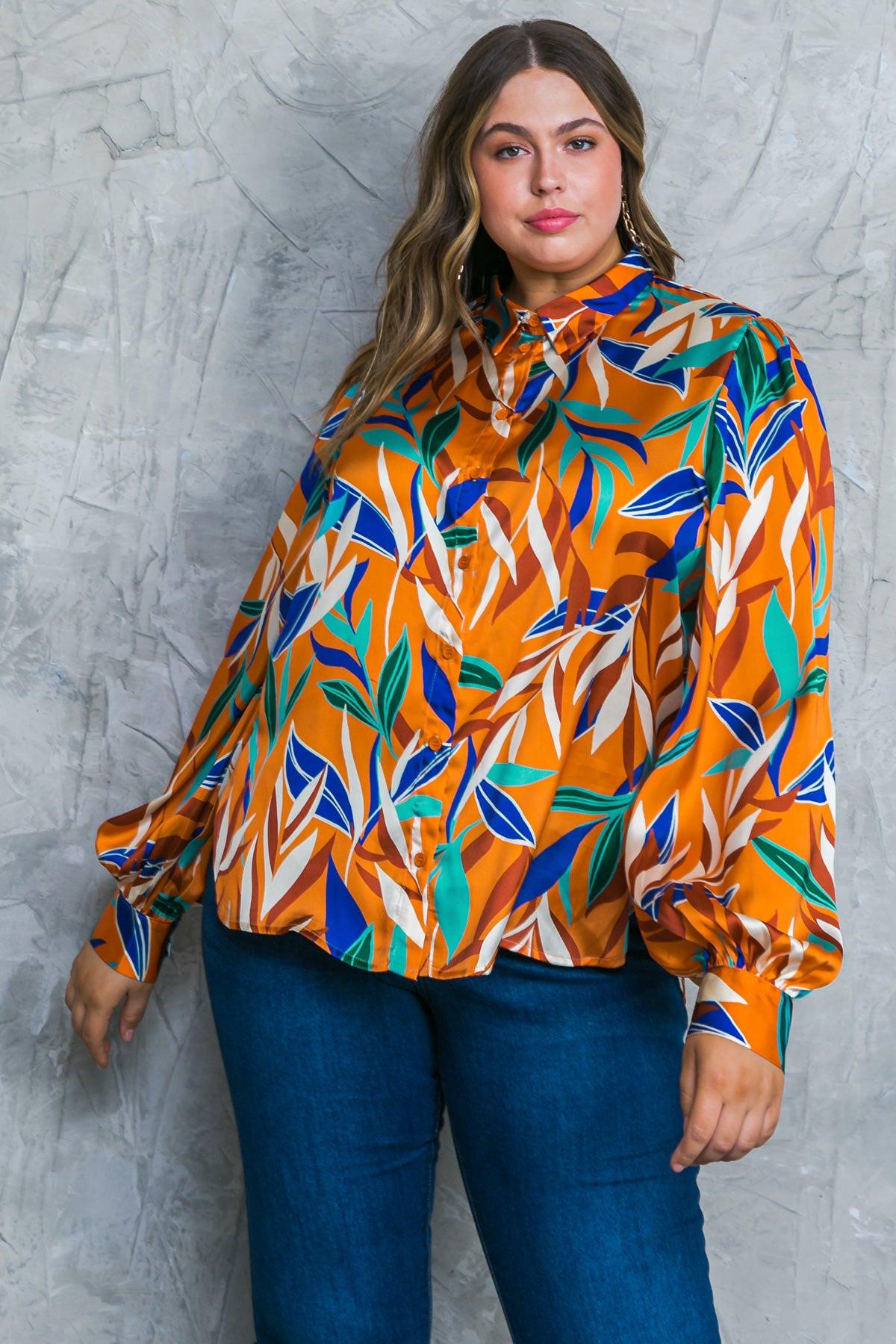 Feels Like Fall Woven Top Printed Button Down Collar Long Sleeves — Soul Flow Apparel