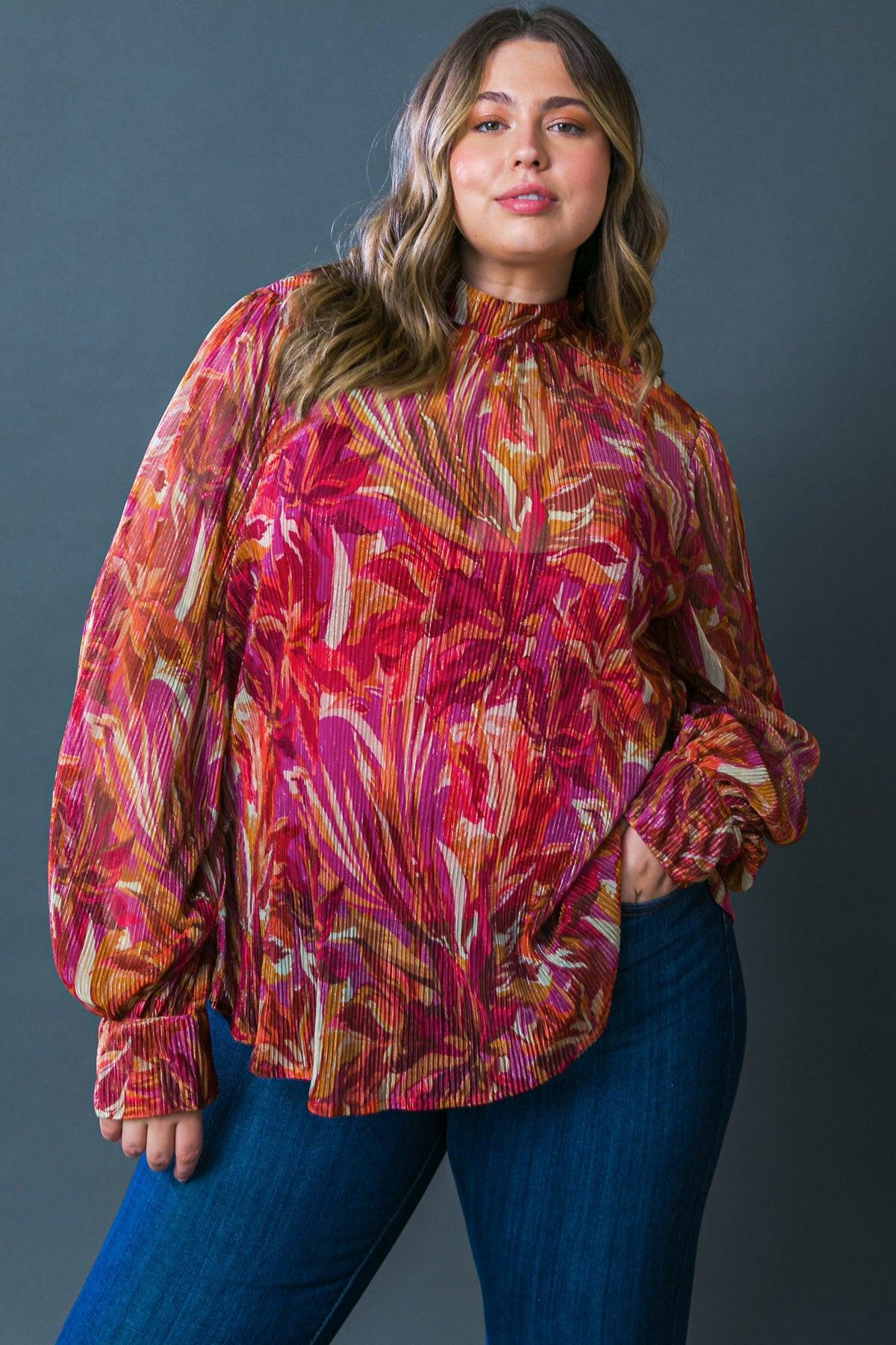 Crushing on You Woven Top High Neck Long Sleeve Cuffs Lightweight Breathable, view 1 — Soul Flow Apparel