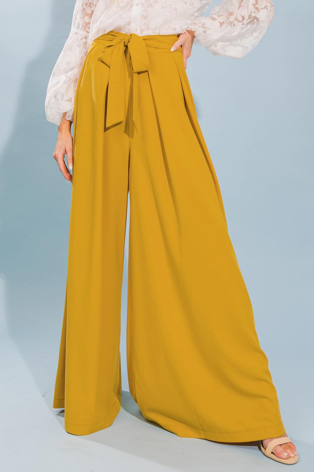 Love and Beyond Woven Pants with Inverted Pleat Front and Self Tie Wide Leg — Soul Flow Apparel
