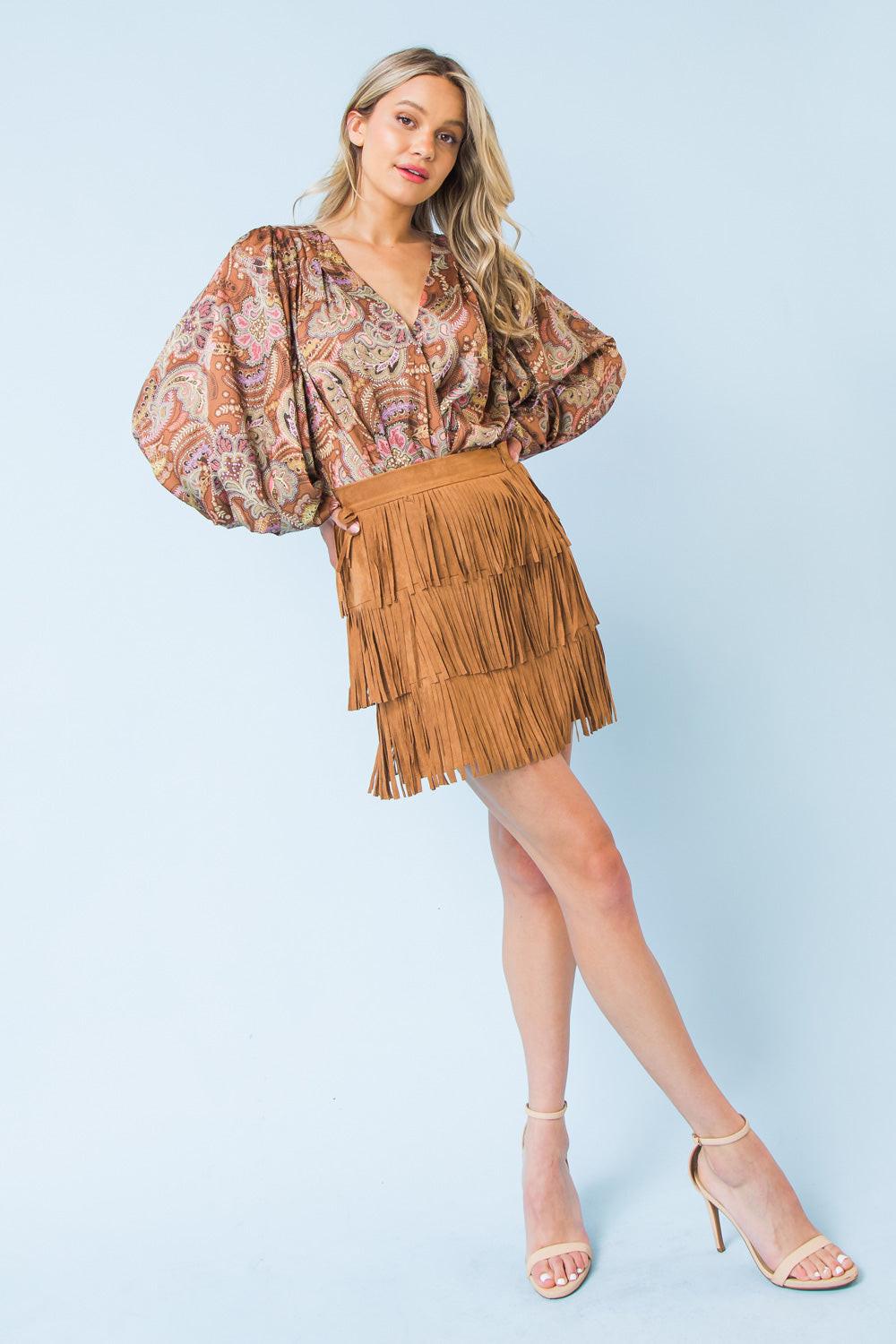 She Deserves a Crown Fringe Mini Skirt with Side Zipper Faux Suede in 20cml, view 15 — Soul Flow Apparel