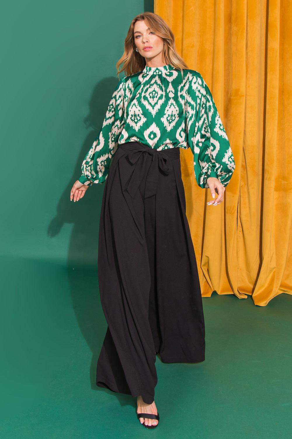 Just What You Need Woven Top with Mock Neck and Puff Sleeves in 20gre, view 208 — Soul Flow Apparel