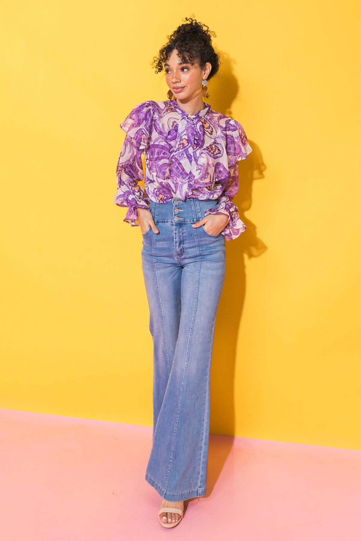 Sweetest Hello Woven Top with Front Tie Keyhole and Ruffles in 20ivo, view 2028 — Soul Flow Apparel