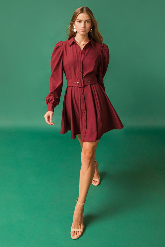 Wrapped Up in Love Mini Dress with Puff Sleeves Belted Silhouette — Soul Flow Apparel
