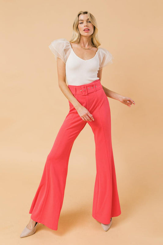 Countdown the Hours Woven Bell Bottom Flared Pants with Self Belt and Pockets — Soul Flow Apparel