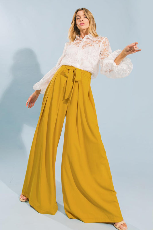 Love and Beyond Woven Pants with Inverted Pleat Front and Self Tie Wide Leg — Soul Flow Apparel