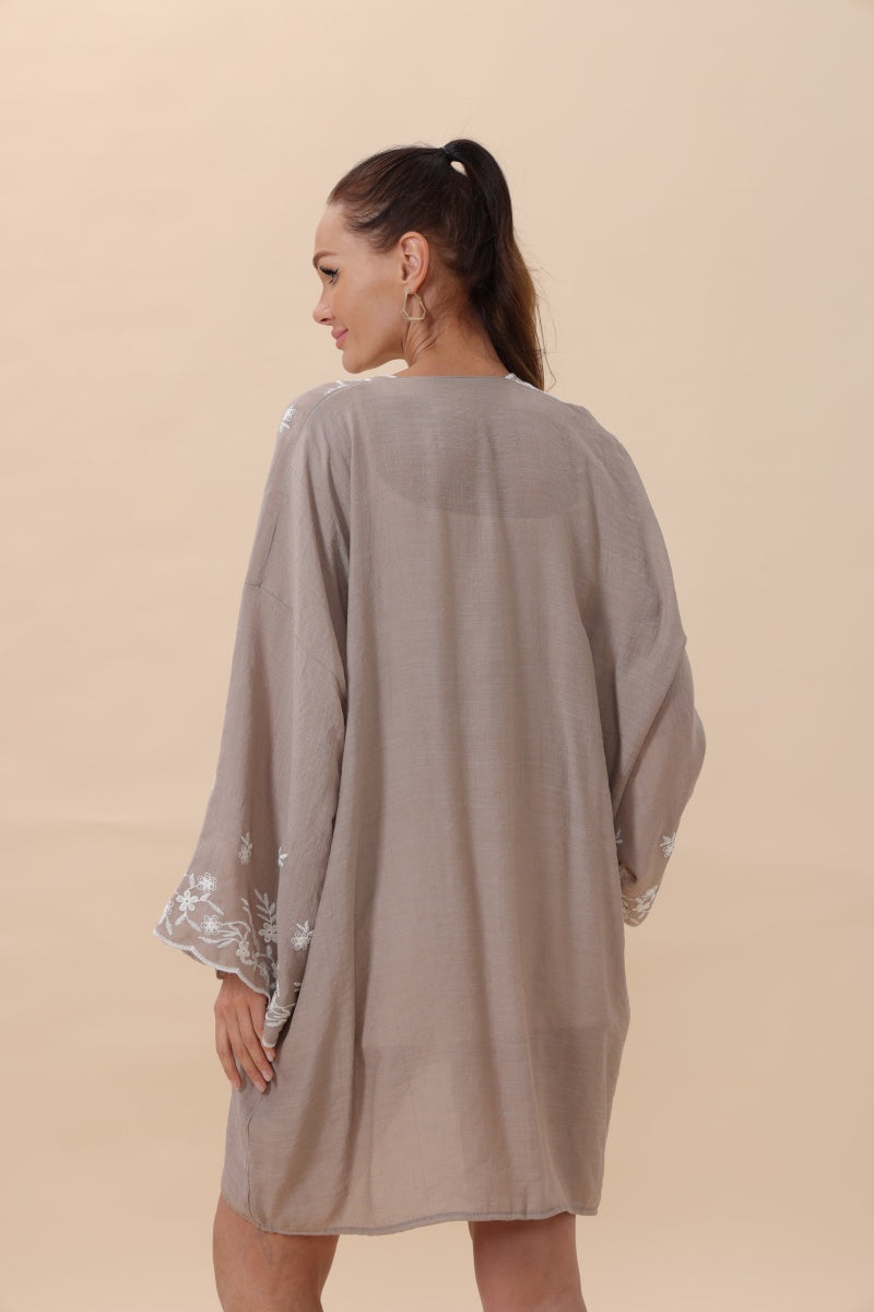 Floral Embroidered Open Front Kimono Cardigan – Lightweight Boho Clothing and Accessories