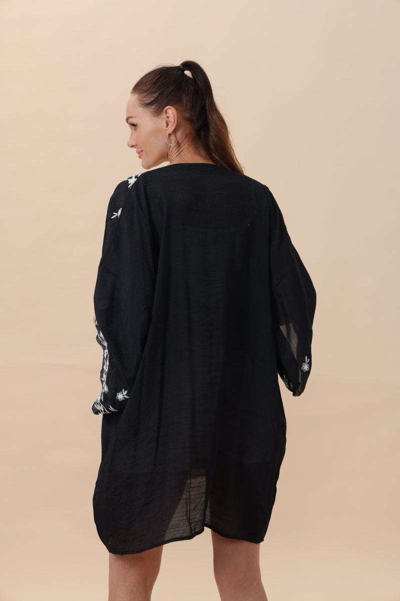 Floral Embroidered Open Front Kimono Cardigan – Lightweight Boho Clothing and Accessories