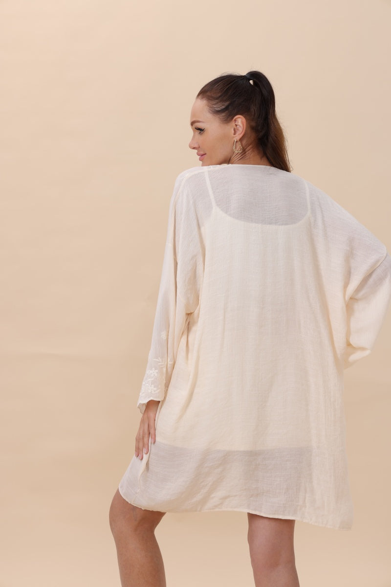 Floral Embroidered Open Front Kimono Cardigan – Lightweight Boho Clothing and Accessories