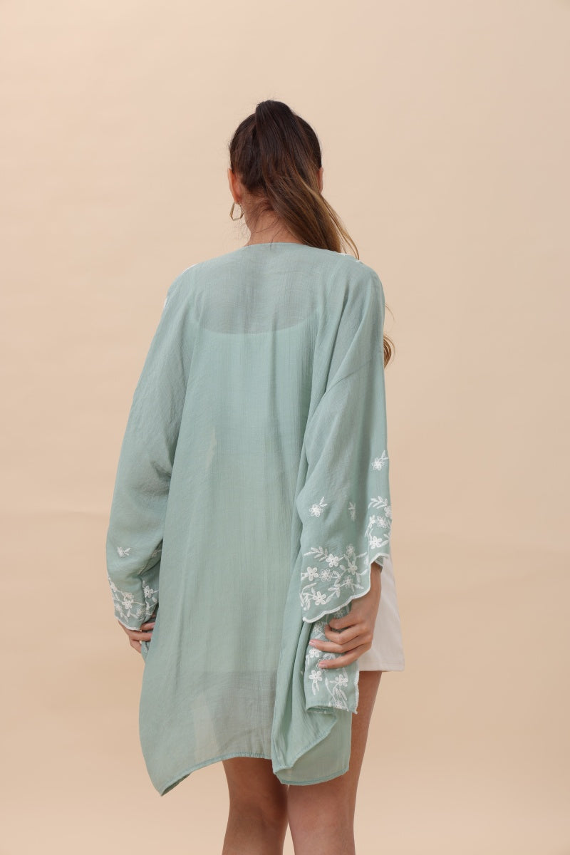 Floral Embroidered Open Front Kimono Cardigan – Lightweight Boho Clothing and Accessories