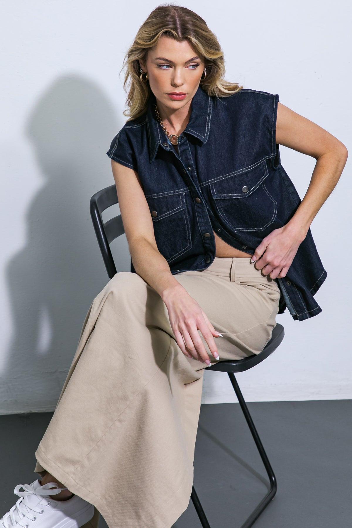Let's Just Relax Denim Top in 20den32 — Soul Flow Apparel