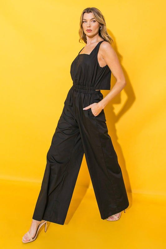 Life with You Poplin Jumpsuit Sleeveless Square Neck Wide Leg Cotton in 20blk10 — Soul Flow Apparel